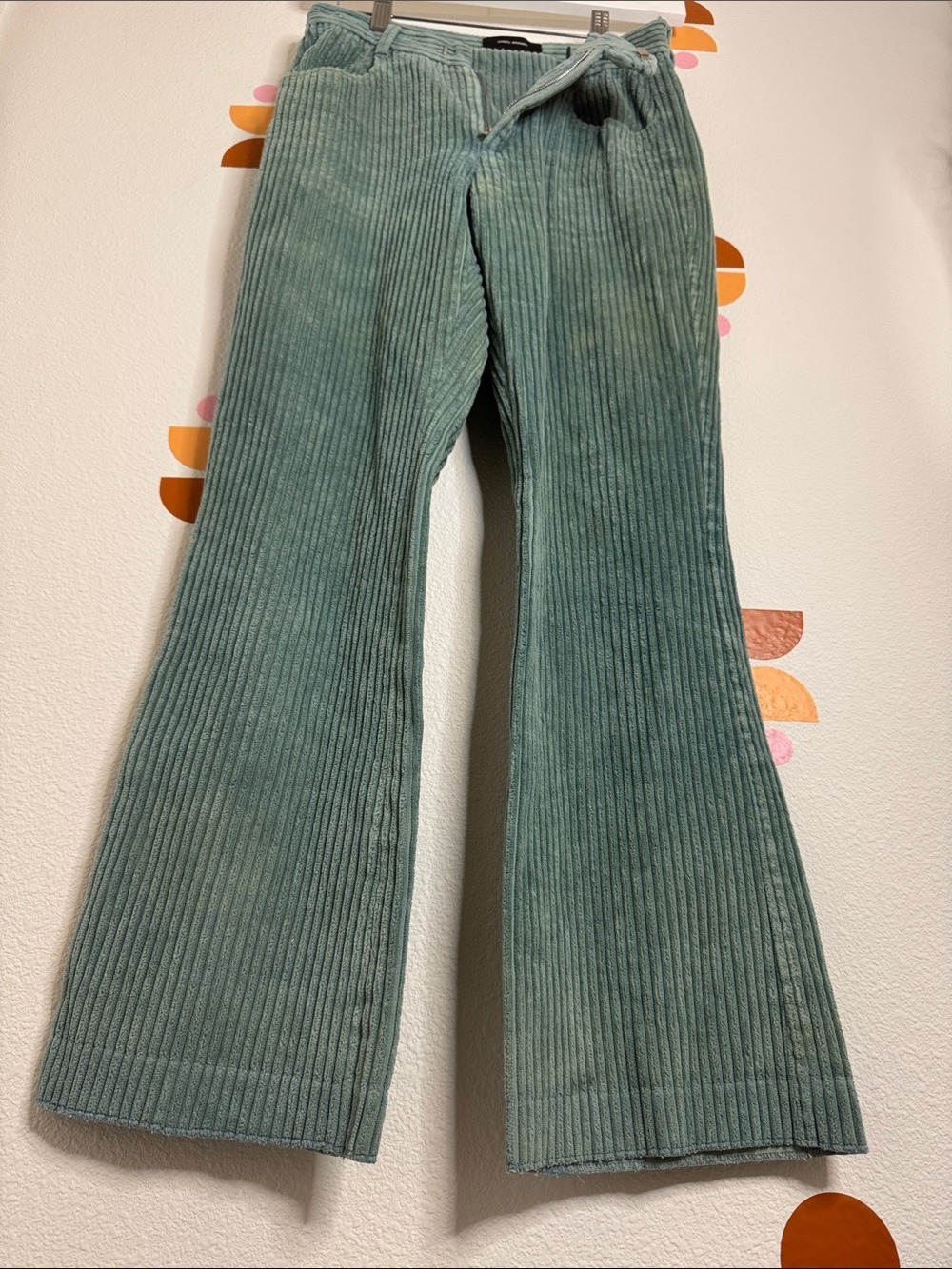 Isabel Marant Sage Green Wide Leg Wale Corduroy Pants, Retro Bell Bottoms N0181 - Picture 3 of 6